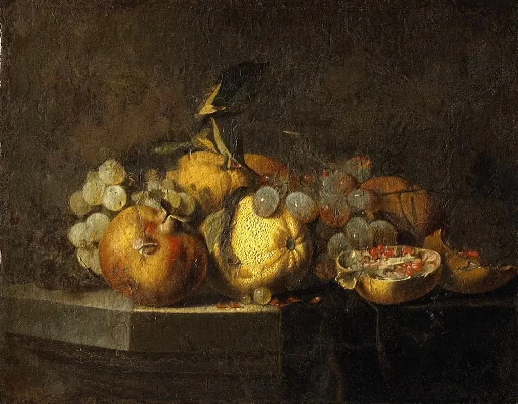 Natura morta con frutta, uva e melograno